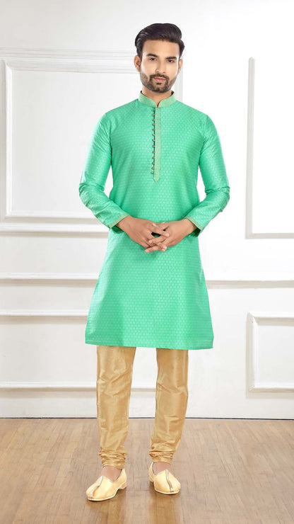 Sea Green textured Kurta Pajama