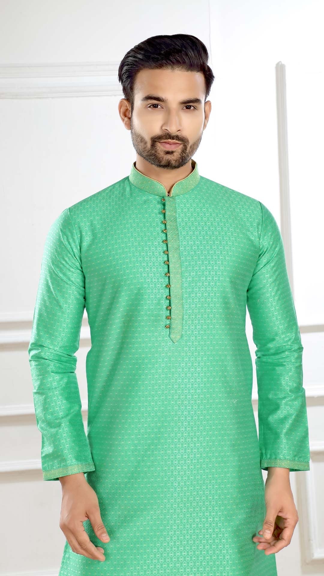 Sea Green textured Kurta Pajama