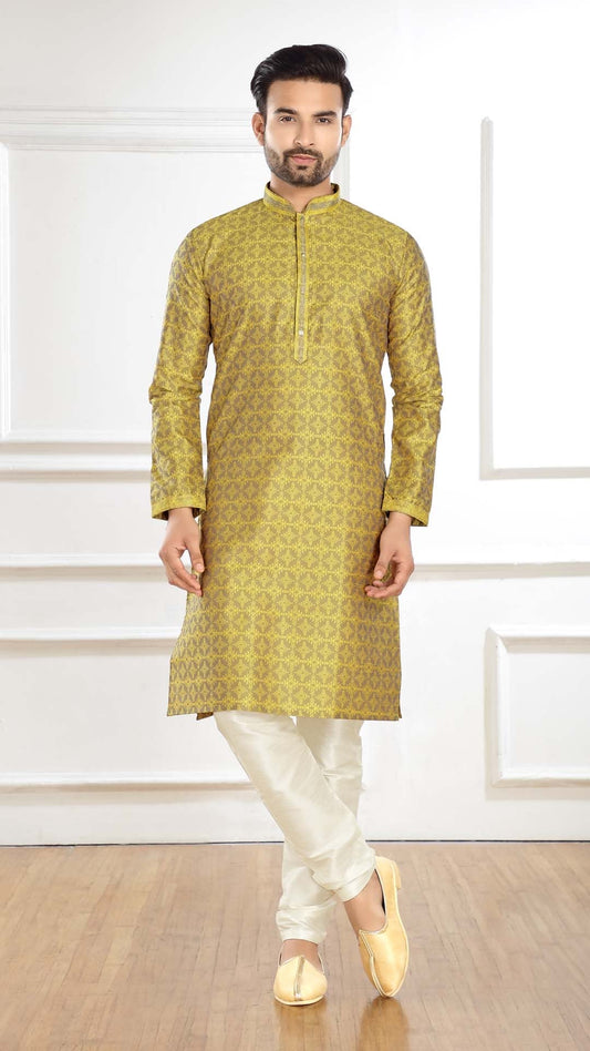 Yellow Honeycomb printed Kurta Pajama